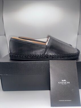 Coach Charlie Leather Espadrille Flats Black Women's Size 7 w/Box